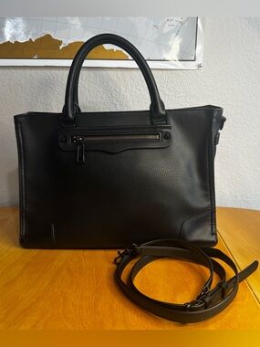 Rebecca Minkoff Black Pebbled Leather Regan Satchel • Black HW